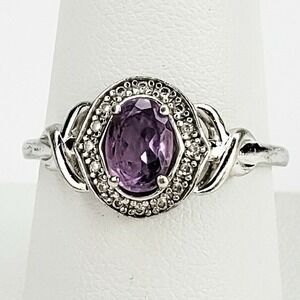 NVC Ring 925 Sterling Silver Size 9 Purple Amethyst Halo Knot Band Cocktail Ring